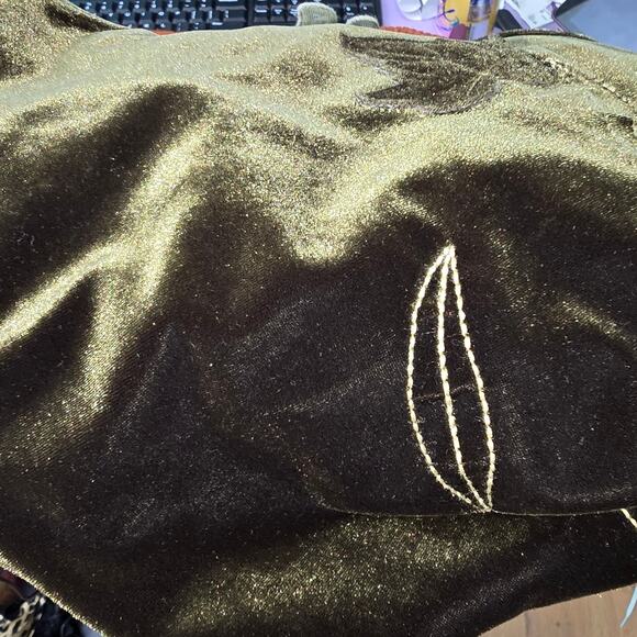 Y2K 90s XOXO Velvet Ruffle Trim Floral Embroidered Tank Top L Dark Green - Picture 7 of 7